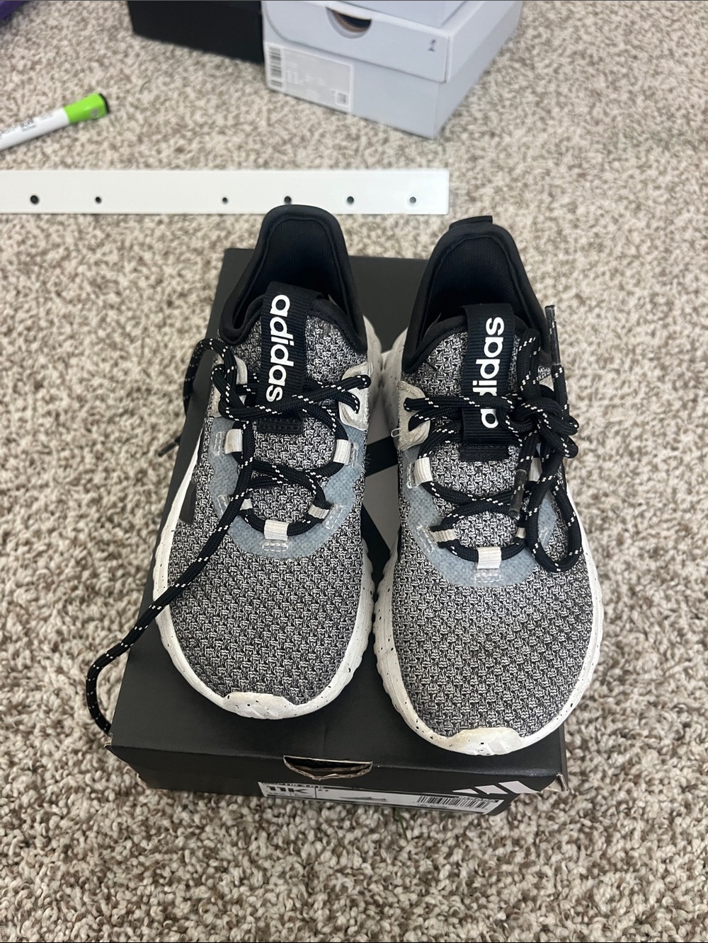 adidas Black and White Knit Running Shoes